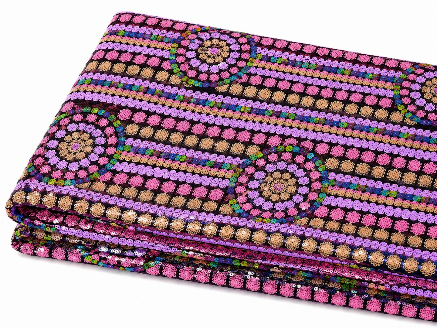 Luxury Multicolor Sequin Medallion Fabric Sample Sequence